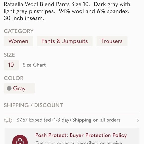 Rafaella Wool Blend Pants Size 10 Gray - Picture 4 of 5